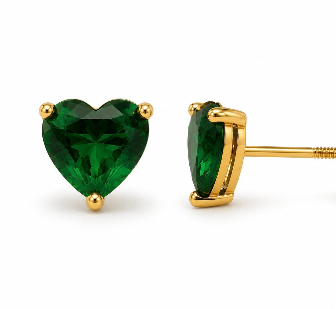 Emerald Dreams Heart Studs