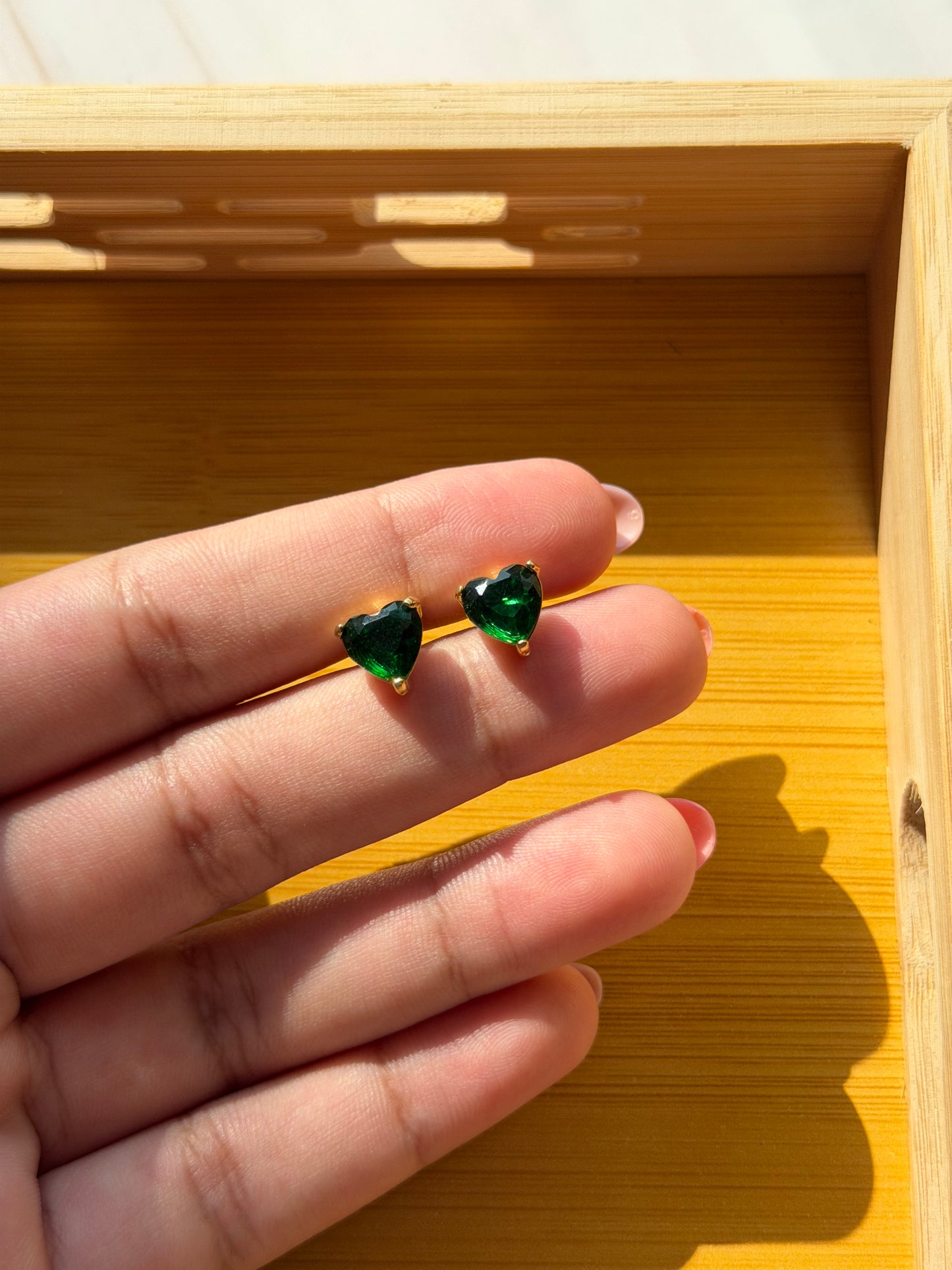 Emerald Dreams Heart Studs