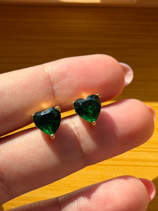 Emerald Dreams Heart Studs